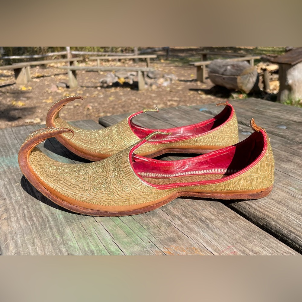 Gold and Red Embroidered Leather Wedding / Ceremony Shoes